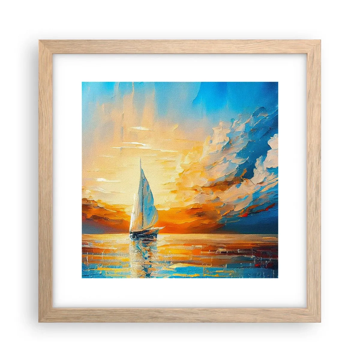 Een poster in een licht eiken lijst - Zeilen in goud - 30x30 cm