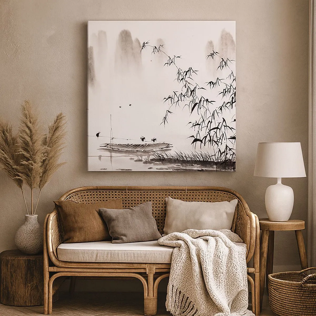 Schilderen op canvas - De stilte van de rijstvelden - 30x30 cm