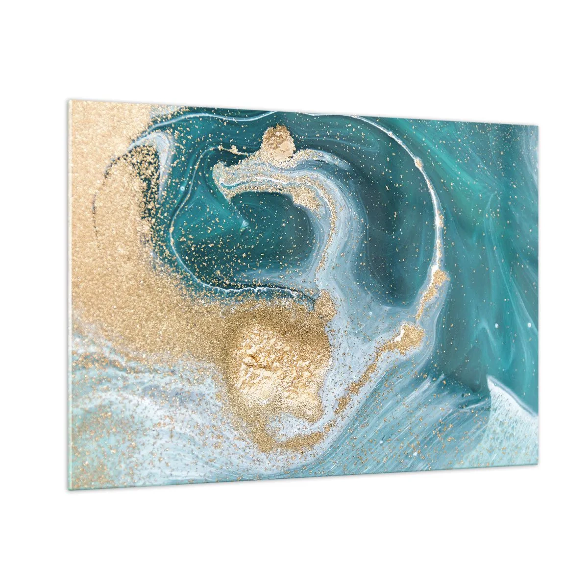 Schilderen op glas - Een werveling van goud en turkoois - 100x70 cm
