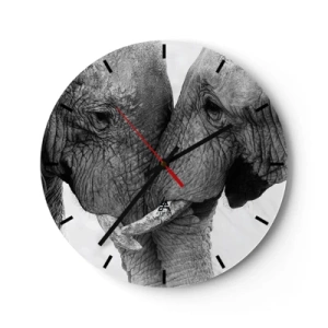Wandklok - Klok - Twee olifanten met hun slurven ineengestrengeld in een teder gebaar - 30x30cm - Oprechte bekentenis - Moderne wanddecoratie voor woonkamer, keuken en slaapkamer ARTTOR