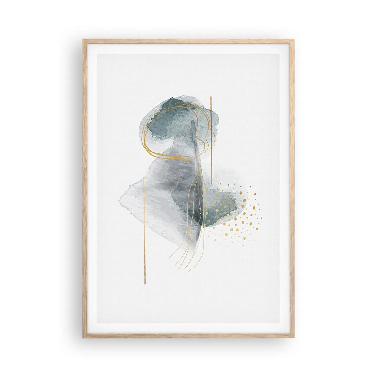 Een poster in een licht eiken lijst - Over de relatie tussen grijs en goud - 70x100 cm