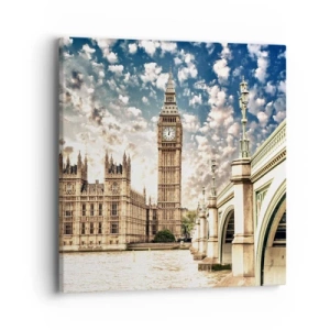 Schilderen op canvas - Luchtige wolken boven de Theems - 40x40 cm