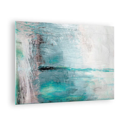 Schilderen op glas - Abstracte compositie in tinten blauw en grijs - 70x50cm - Horizontaal in blauw - Moderne wanddecoratie voor woonkamer en slaapkamer ARTTOR