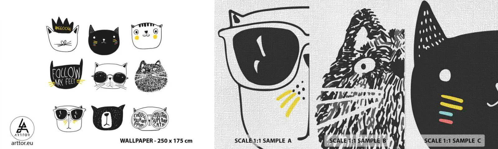 Fotobehang Monster Premium Canvas - Iedereen is anders - Kat, Illustratie, Grafisch - 100x30 cm