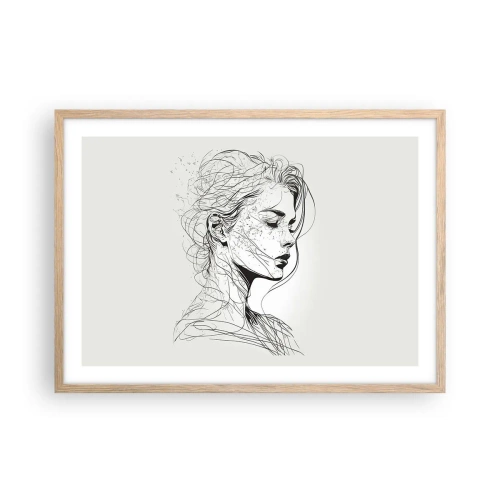 Een poster in een licht eiken lijst - Portret in gedachten - 70x50 cm