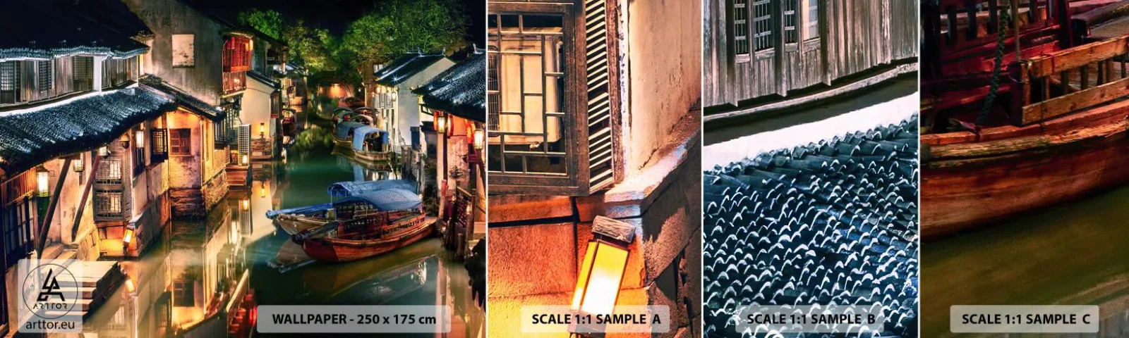 Fotobehang Staaltje Standard Eco - Een avond op een Chinese straat - Landschap, Stad, Azië - 100x30 cm