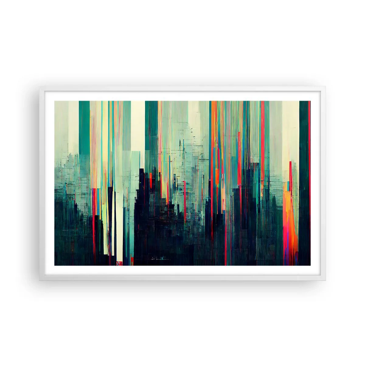 Poster in een witte lijst - Futuristische stad - 91x61 cm