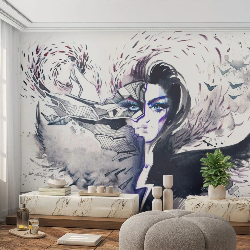 Fotobehang op maat Premium Sand - Demonisch en mooi - Abstractie, Vrouw, Vrouwelijke ogen