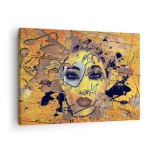 Schilderen op canvas - Abstract portret van een vrouw in goudgele tinten - 70x50cm - Zonnige schoonheid - Moderne wanddecoratie voor woonkamer en slaapkamer ARTTOR