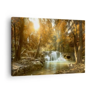 Schilderen op canvas - Herfstlandschap met een waterval - 70x50cm - Park cascade - Moderne wanddecoratie voor woonkamer en slaapkamer ARTTOR