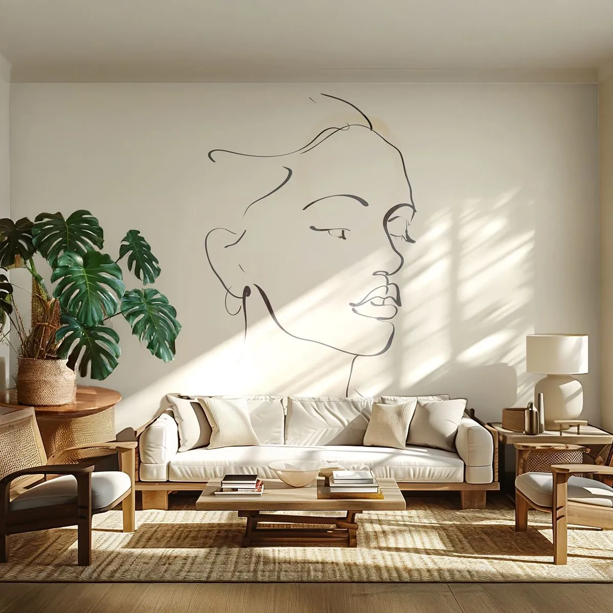 Fotobehang Premium Canvas - Een bepaalde lijn - Abstractie, Het gezicht van de vrouw, Lijn kunst - 250x175 cm