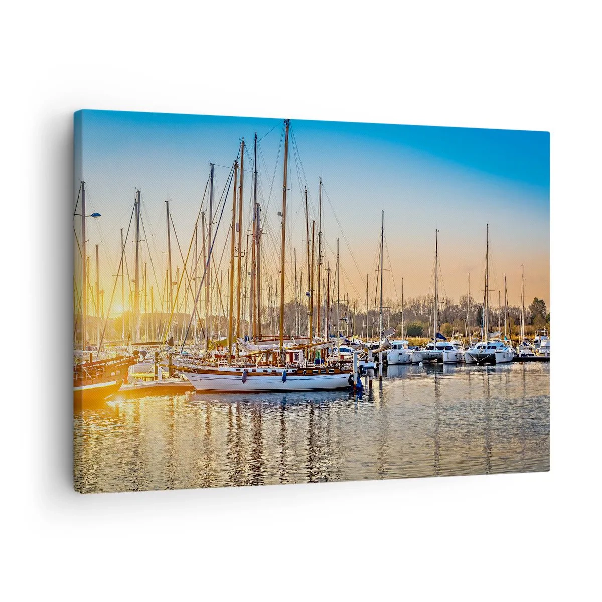 Schilderen op canvas - Zonsondergang boven een jachthaven vol zeilboten - 70x50cm - De wind moet ook slapen - Moderne wanddecoratie voor woonkamer en slaapkamer ARTTOR