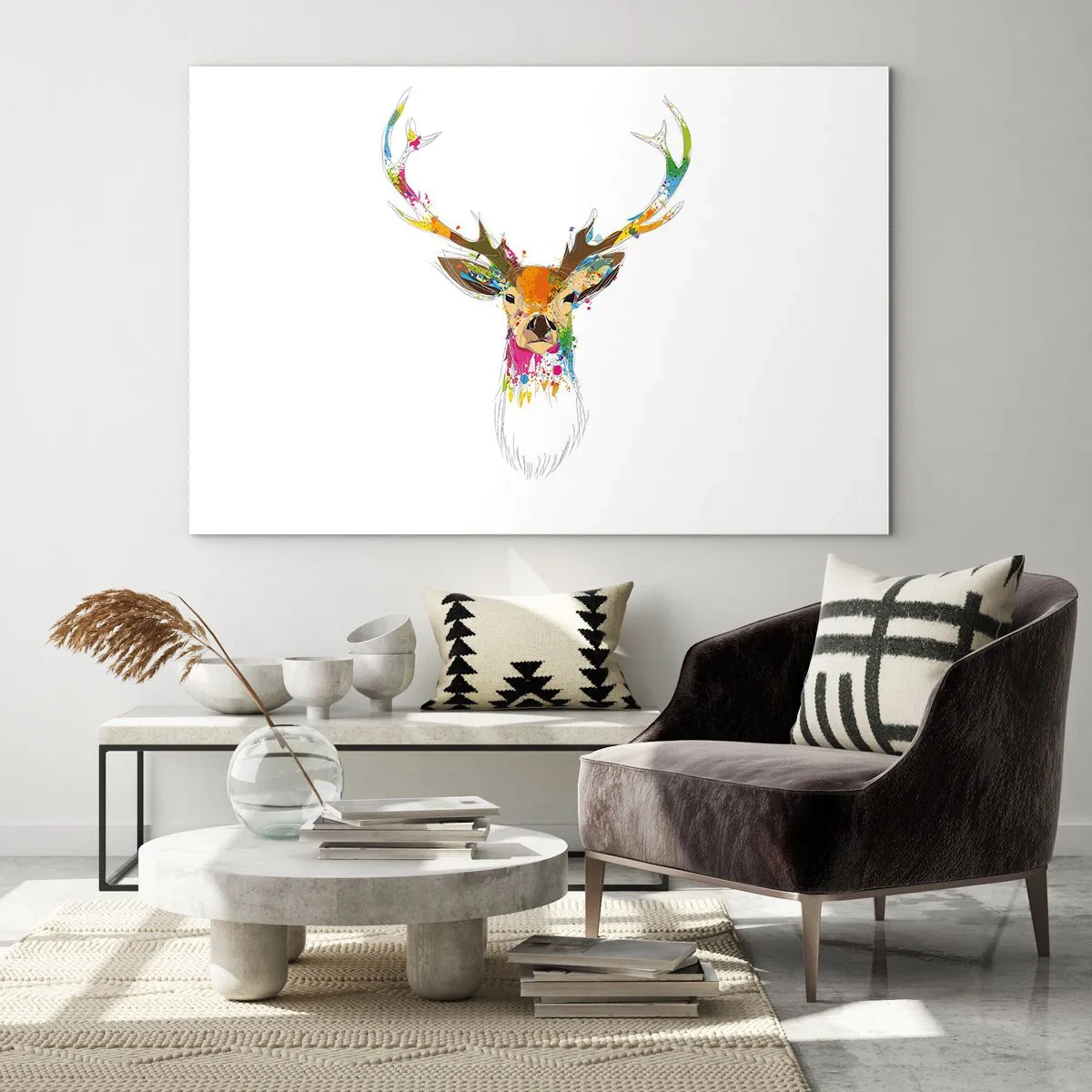 Schilderen op glas - Een zacht hert badend in kleur - 120x80 cm