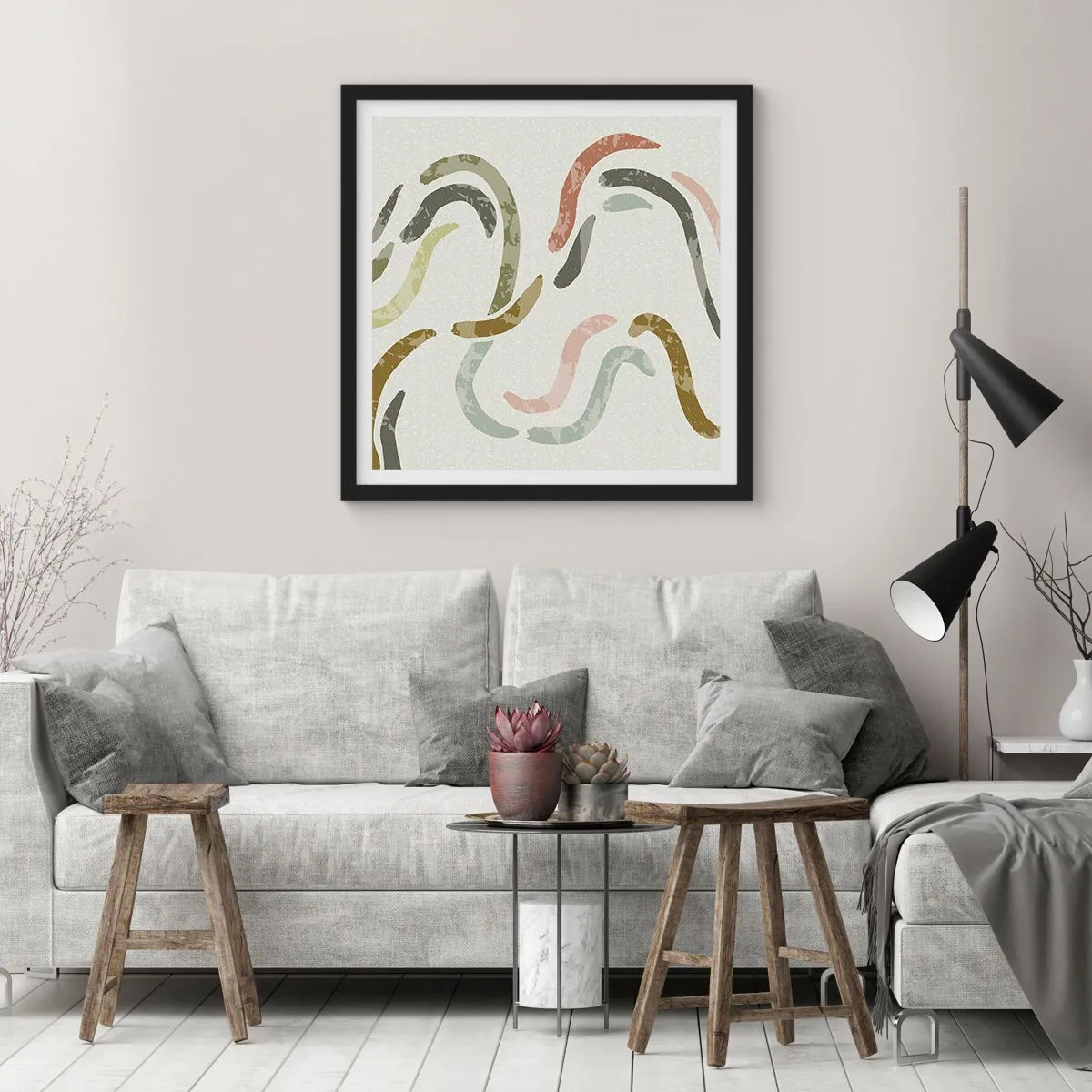 Poster in een zwarte lijst - Een vrolijke dans van abstractie - 60x60 cm