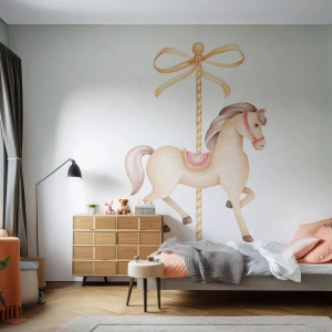 Zelfklevend Fotobehang Deluxe Sticker - Een sierlijke draf - Paard, Draaimolen, Meisjesachtig - 100x70 cm