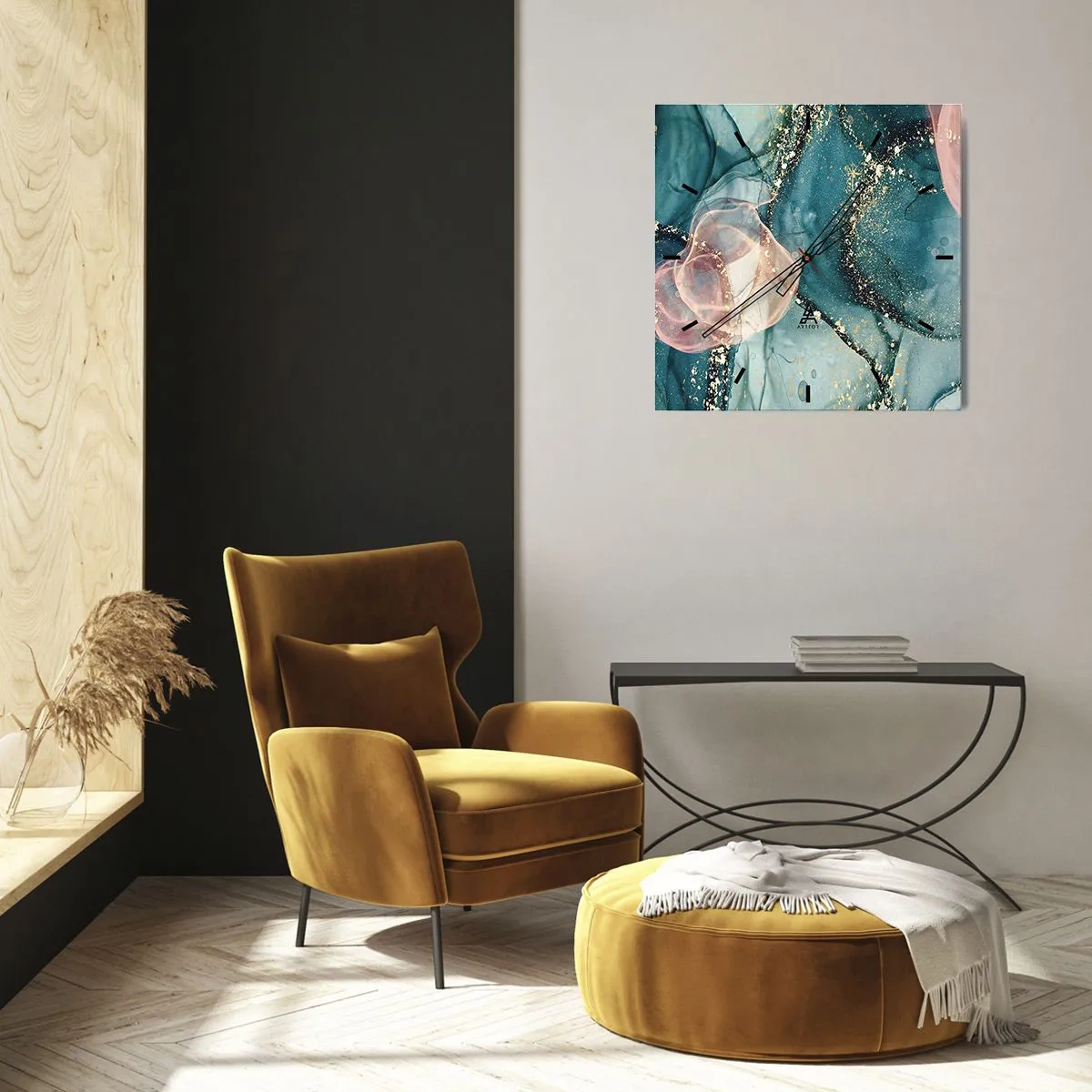 Wandklok - Klok - Zijdeblauw, tule roze - 30x30 cm