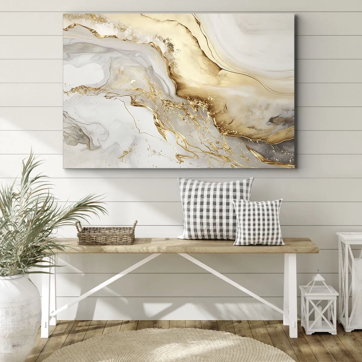 Schilderen op canvas - Abstracte patronen van goud en marmer op een lichte achtergrond - 70x50cm - Abstractie: schoonheid en goedheid - Moderne wanddecoratie voor woonkamer en slaapkamer ARTTOR