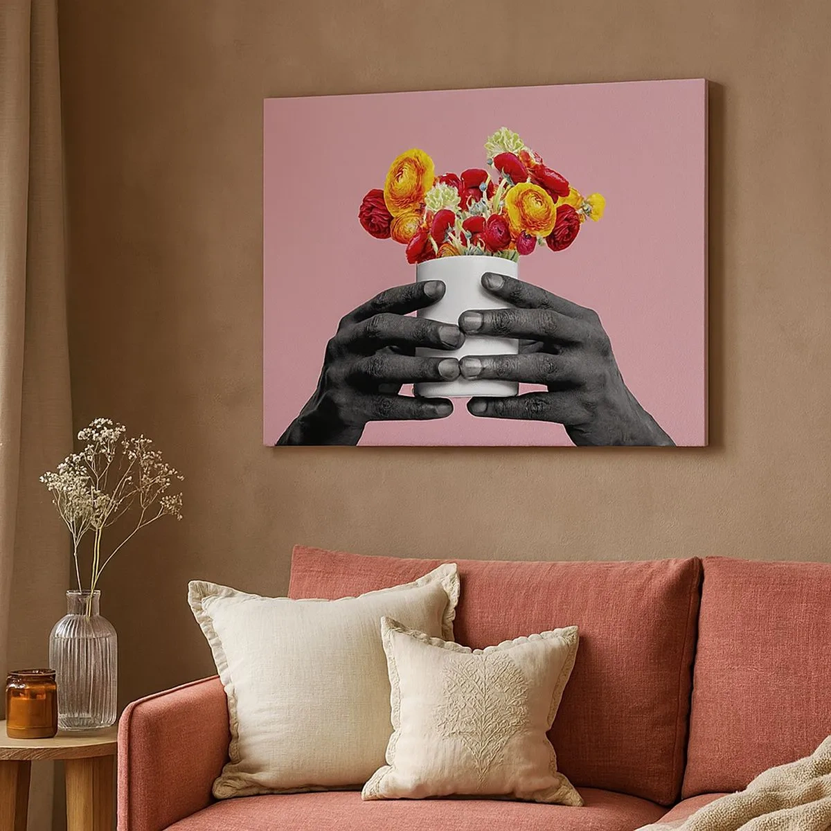 Schilderen op canvas - Handen die een boeket kleurrijke bloemen vasthouden - 70x50cm - De apotheose van het leven - Moderne wanddecoratie voor woonkamer en slaapkamer ARTTOR