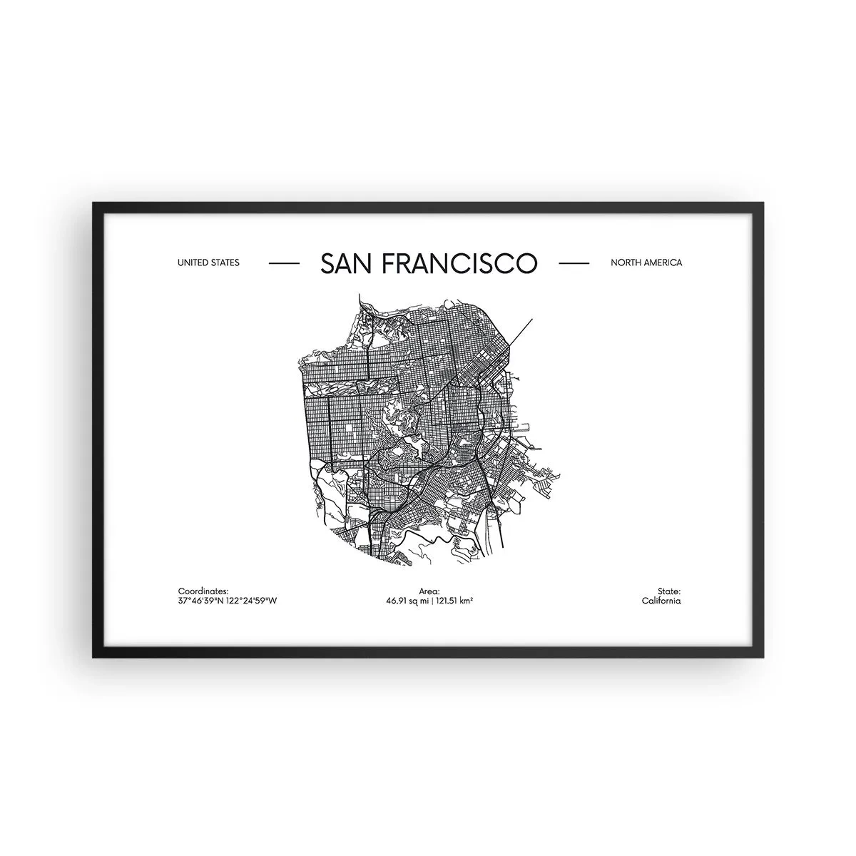 Poster in een zwarte lijst - Anatomie van San Francisco - 91x61 cm