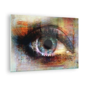 Schilderen op glas - Een abstract oog in intense, veelkleurige tinten - 70x50cm - Je kunt in de ziel kijken - Moderne wanddecoratie voor woonkamer en slaapkamer ARTTOR