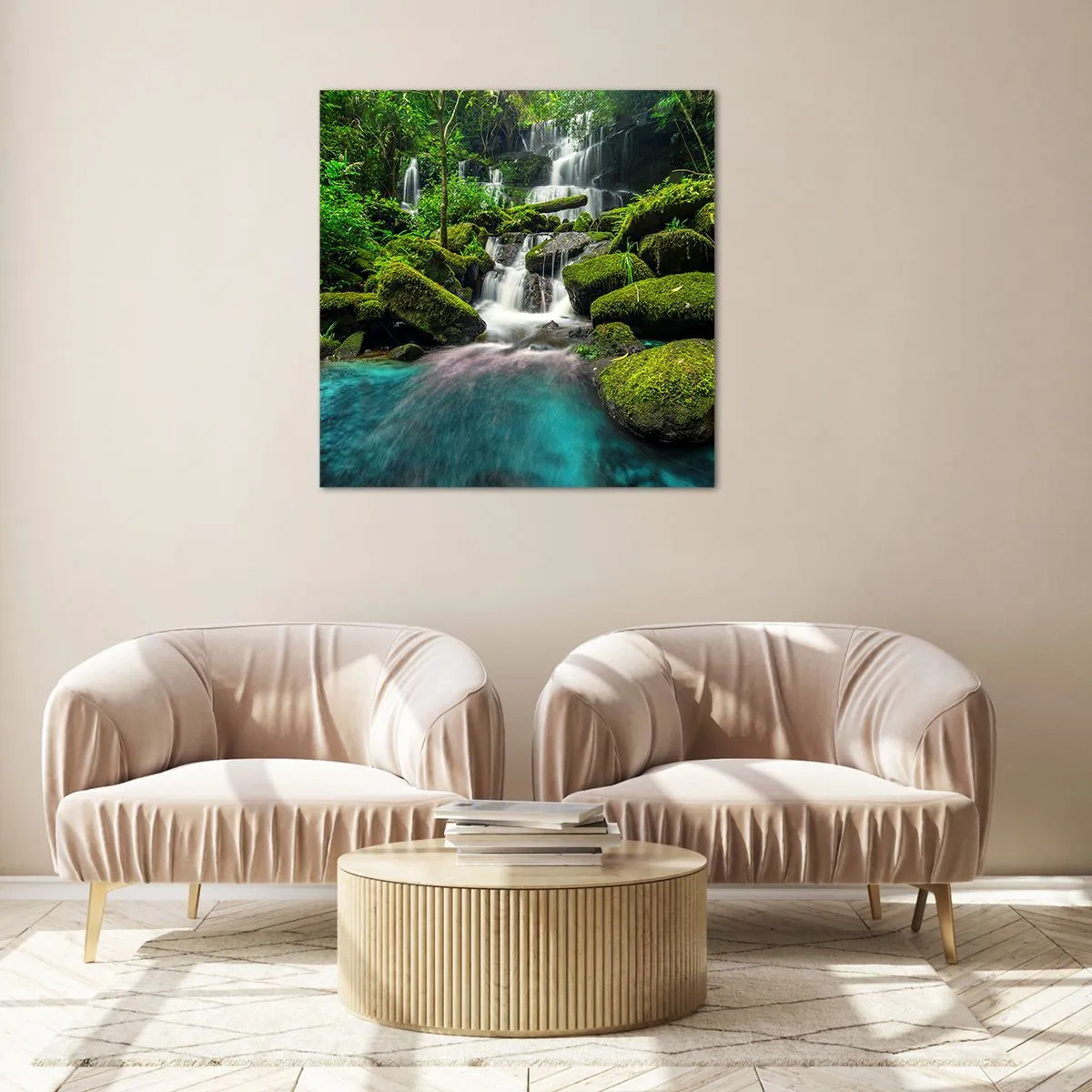 Schilderen op glas - Turkoois, saffieren en vloeibaar zilver - 70x70 cm