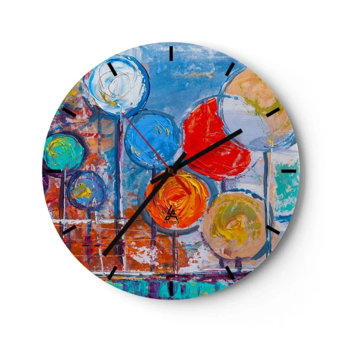 Wandklok - Klok - Kleurrijke abstracte bloemen op een schilderachtige textuurachtergrond - 30x30cm - Wonderen op de stok - Moderne wanddecoratie voor woonkamer, keuken en slaapkamer ARTTOR