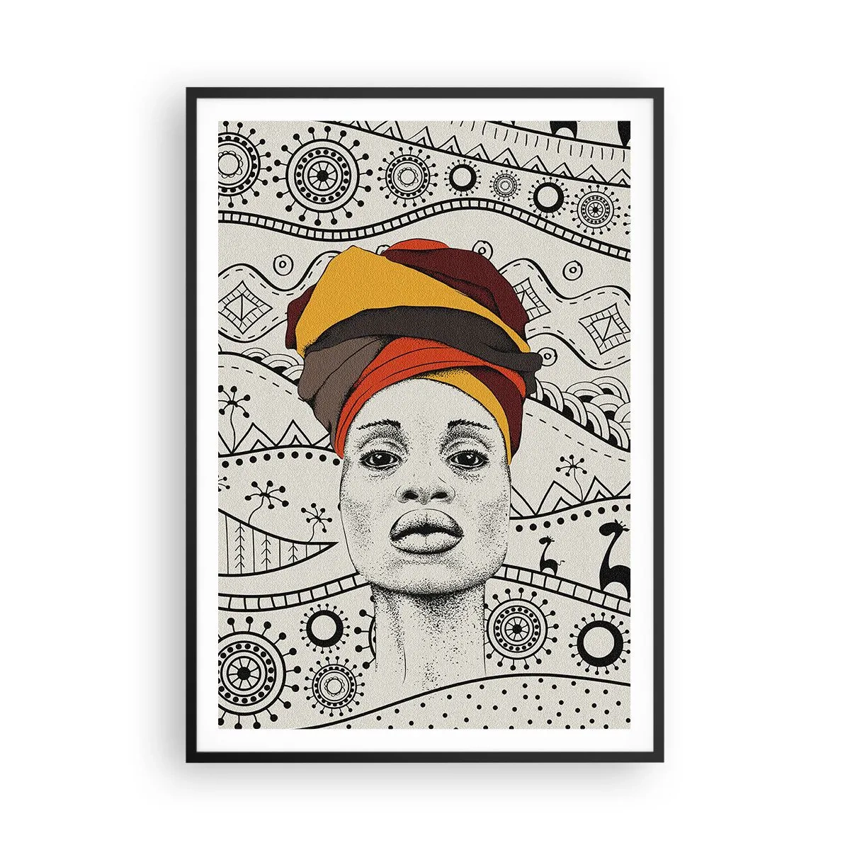 Poster in een zwarte lijst - Afrikaans portret - 70x100 cm