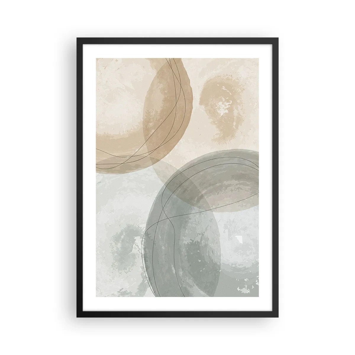 Poster in een zwarte lijst - Geometrische vormen in pastelkleurige aardetinten - 50x70cm - Indringende werelden - Moderne wanddecoratie voor woonkamer en slaapkamer ARTTOR
