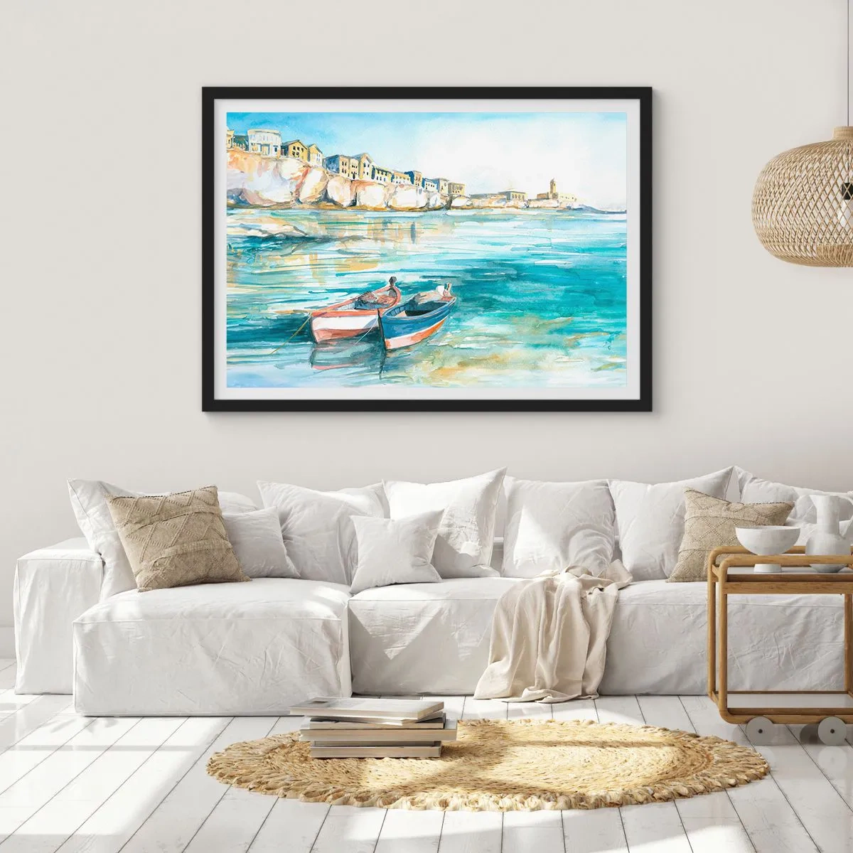Poster in een zwarte lijst - Azuurblauw landschap - 70x50 cm