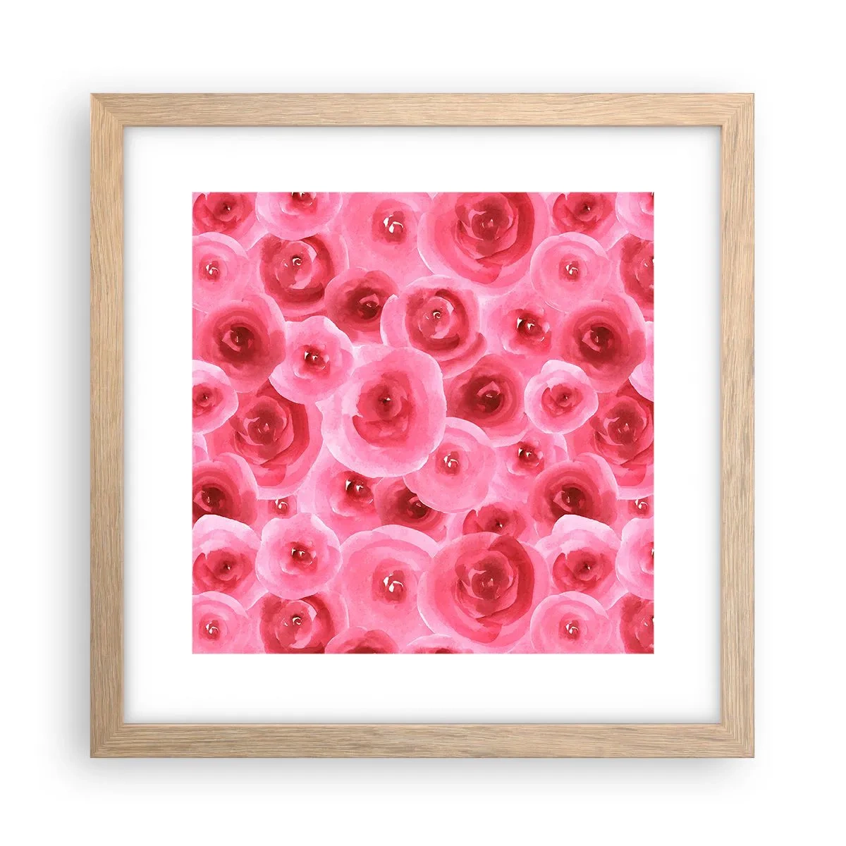 Een poster in een licht eiken lijst - Rozen onder en boven - 30x30 cm