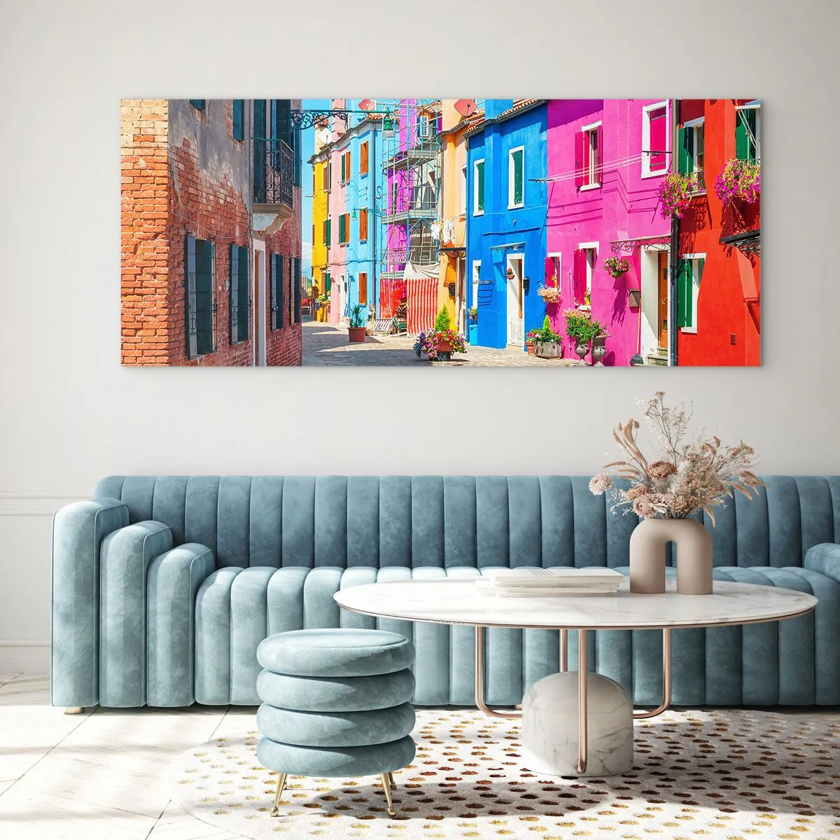 Schilderen op glas - Stadje "De Papegaai" - 100x40 cm