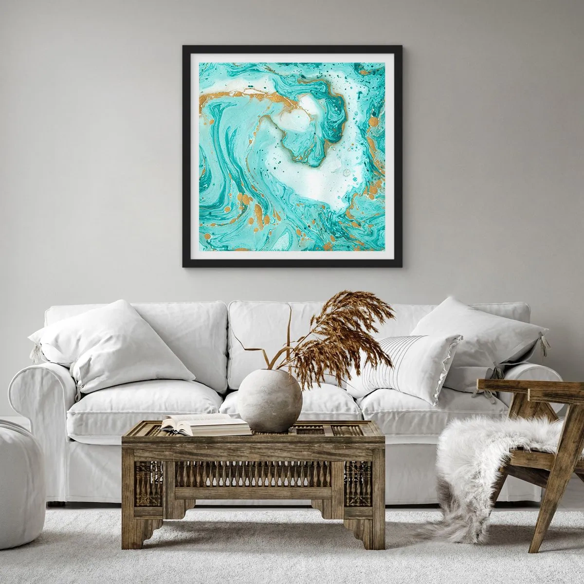 Poster in een zwarte lijst - Onder de grote golf van het Edo-tijdperk - 40x40 cm