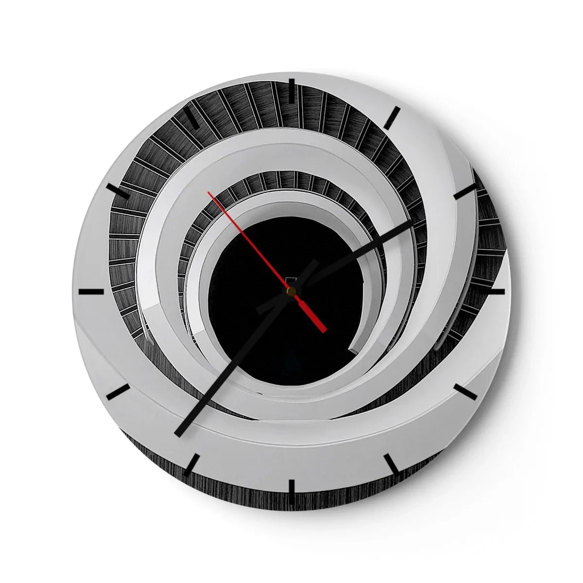 Wandklok - Klok - Wenteltrap in zwart-wit stijl - 30x30cm - Tot de kern van de zaak - Moderne wanddecoratie voor woonkamer, keuken en slaapkamer ARTTOR
