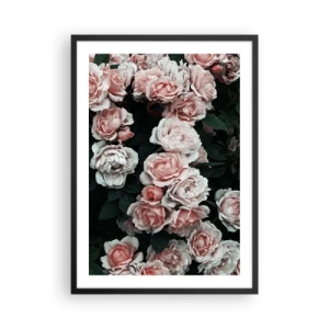 Poster in een zwarte lijst - Een boeket rozen in delicate tinten roze op een donkere achtergrond - 50x70cm - Rozen ensemble - Moderne wanddecoratie voor woonkamer en slaapkamer ARTTOR