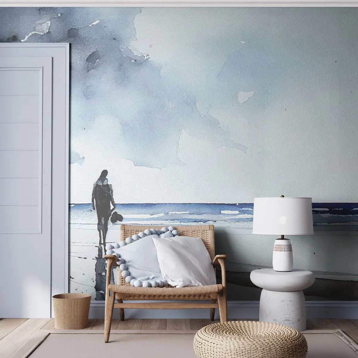 Fotobehang Standard Eco - Gesprek met de zee - Alleen, Man, Kust - 150x105 cm