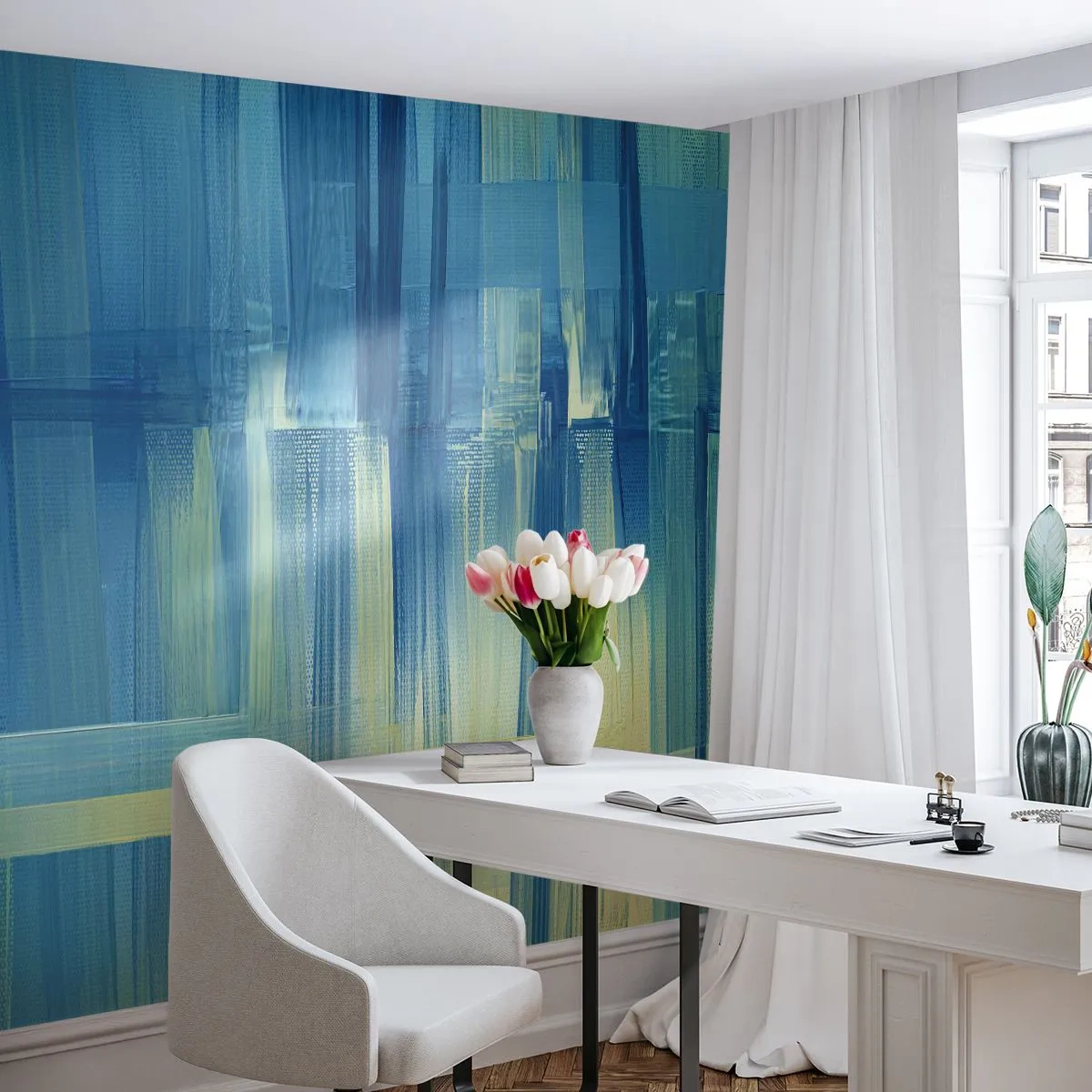 Fotobehang Standard Eco - Compositie in turkoois - Abstractie, Riemen, Maritiem - 200x140 cm