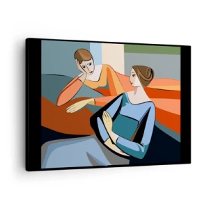 Schilderen op canvas - Abstracte illustratie van twee vrouwen in kubistische stijl - 70x50cm - Een moment van vertrouwen - Moderne wanddecoratie voor woonkamer en slaapkamer ARTTOR