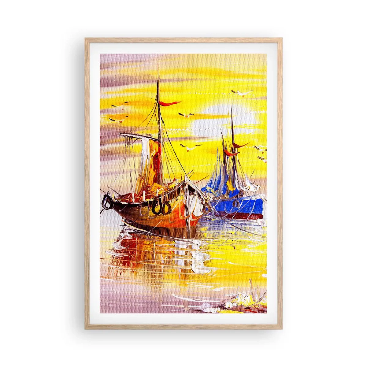 Een poster in een licht eiken lijst - Een welverdiende rust in de haven - 61x91 cm
