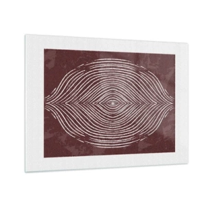 Schilderen op glas - Symmetrische lijnen in de vorm van een oog op een bordeauxrode achtergrond - 70x50cm - De ruimte spreekt - Moderne wanddecoratie voor woonkamer en slaapkamer ARTTOR