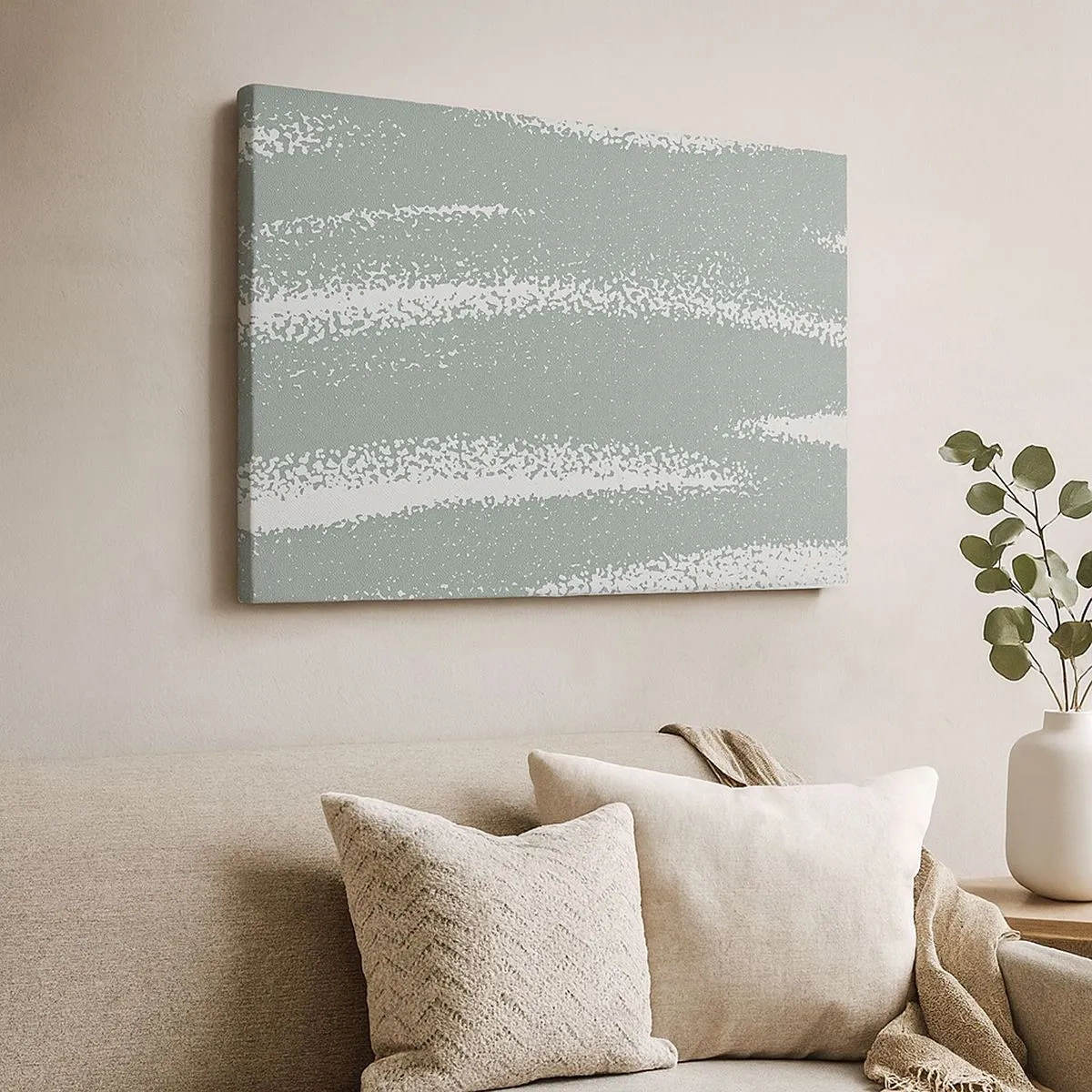Schilderen op canvas - Wintergolven in tinten mint en wit - 70x50cm - Abstractie in een winterklimaat - Moderne wanddecoratie voor woonkamer en slaapkamer ARTTOR