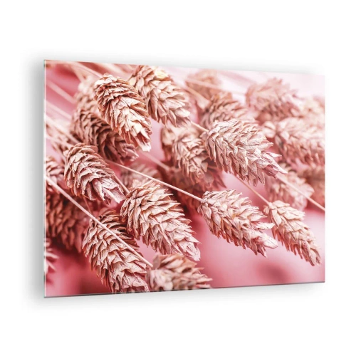 Schilderen op glas - Gedroogde maïskolven in roze tinten op een pastelkleurige achtergrond - 70x50cm - Een bloemencascade in roze - Moderne wanddecoratie voor woonkamer en slaapkamer ARTTOR