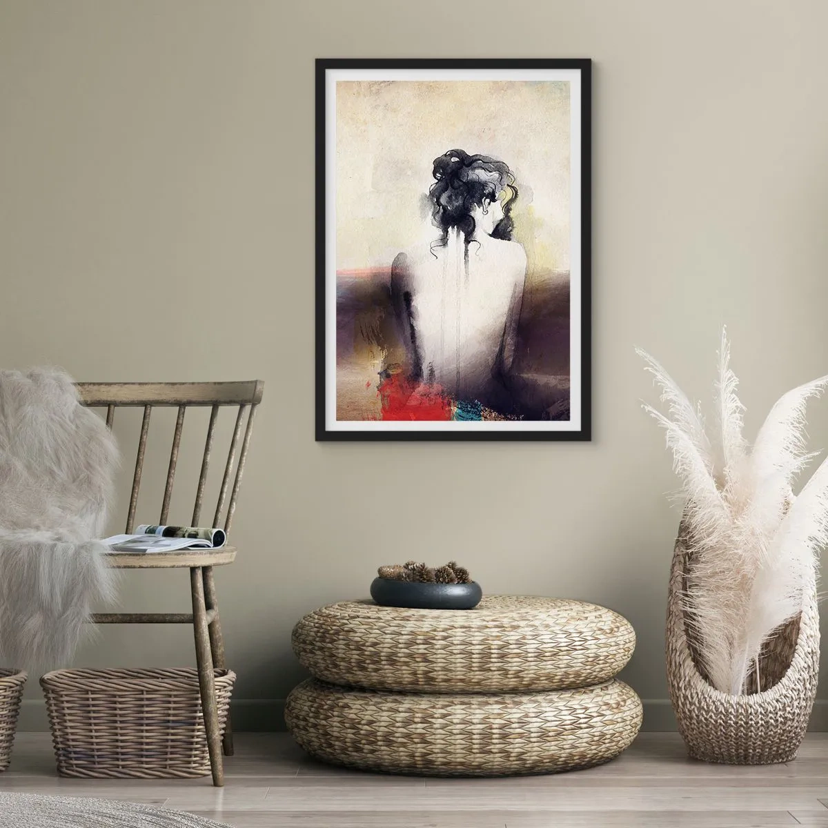 Poster in een zwarte lijst - Vloeiende lijnen, ovale vormen - 30x40 cm