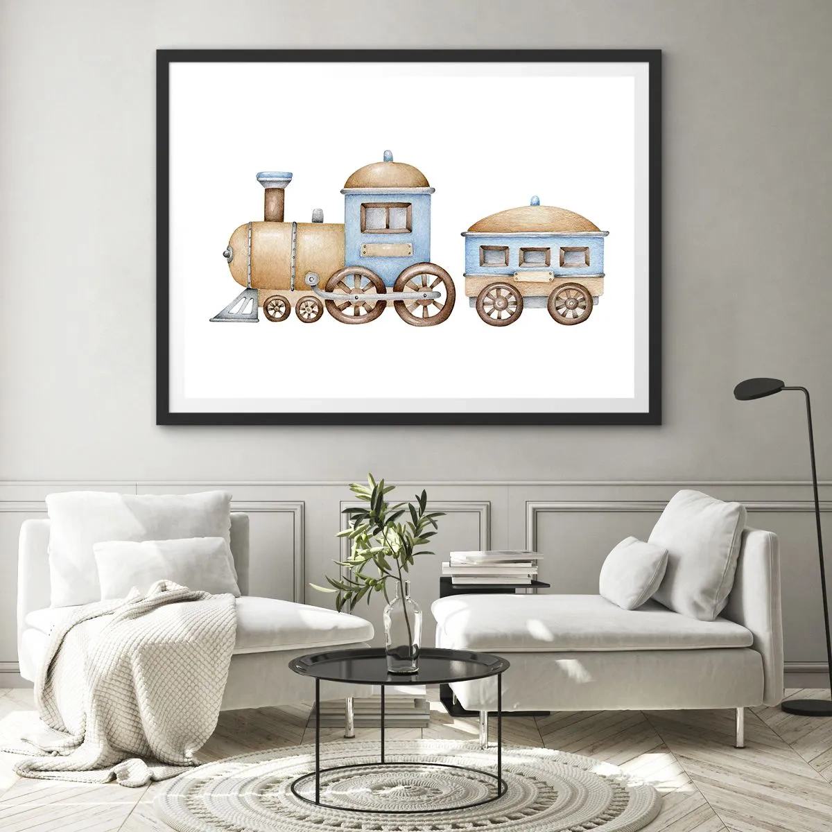 Poster in een zwarte lijst - Hij staat op het station... - 70x50 cm