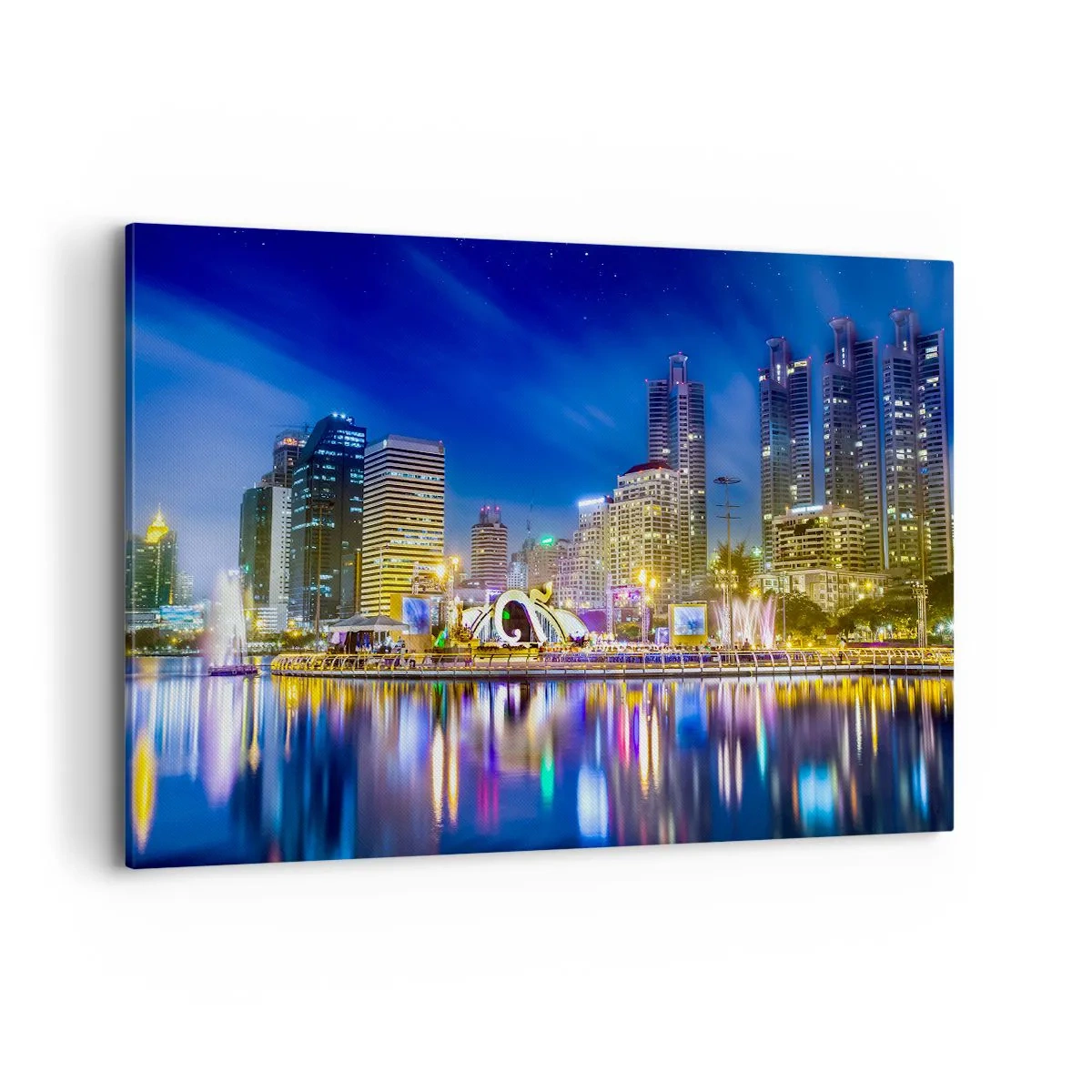 Schilderen op canvas - Regenboognacht in de metropool - 120x80 cm