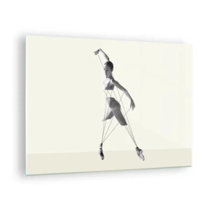 Schilderen op glas - Zwart-wit silhouet van een ballerina met een geometrisch lijnenmotief - 70x50cm - In het theater van de wereld - Moderne wanddecoratie voor woonkamer en slaapkamer ARTTOR