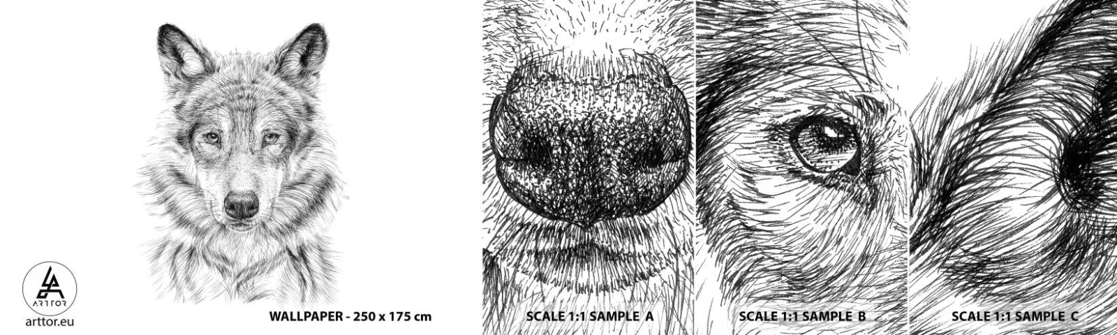 Fotobehang Monster Zelfklevend Deluxe Sticker - Een geboren leider - Wolf, Schetsen, Scandinavisch - 100x30 cm