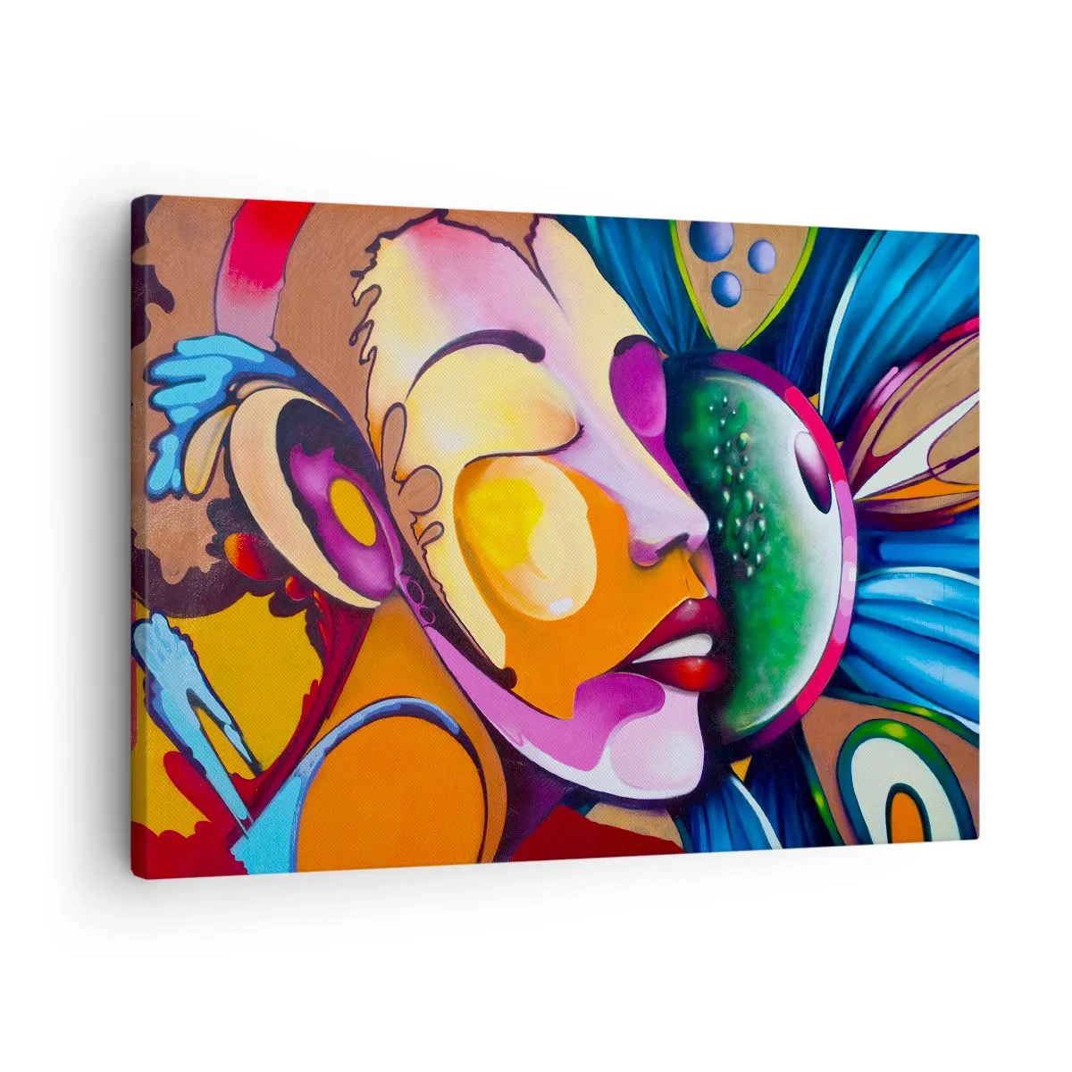 Schilderen op canvas - Een kleurrijke abstractie met een gezichtsmotief in een dynamische compositie - 70x50cm - Aanraken met kleur - Moderne wanddecoratie voor woonkamer en slaapkamer ARTTOR