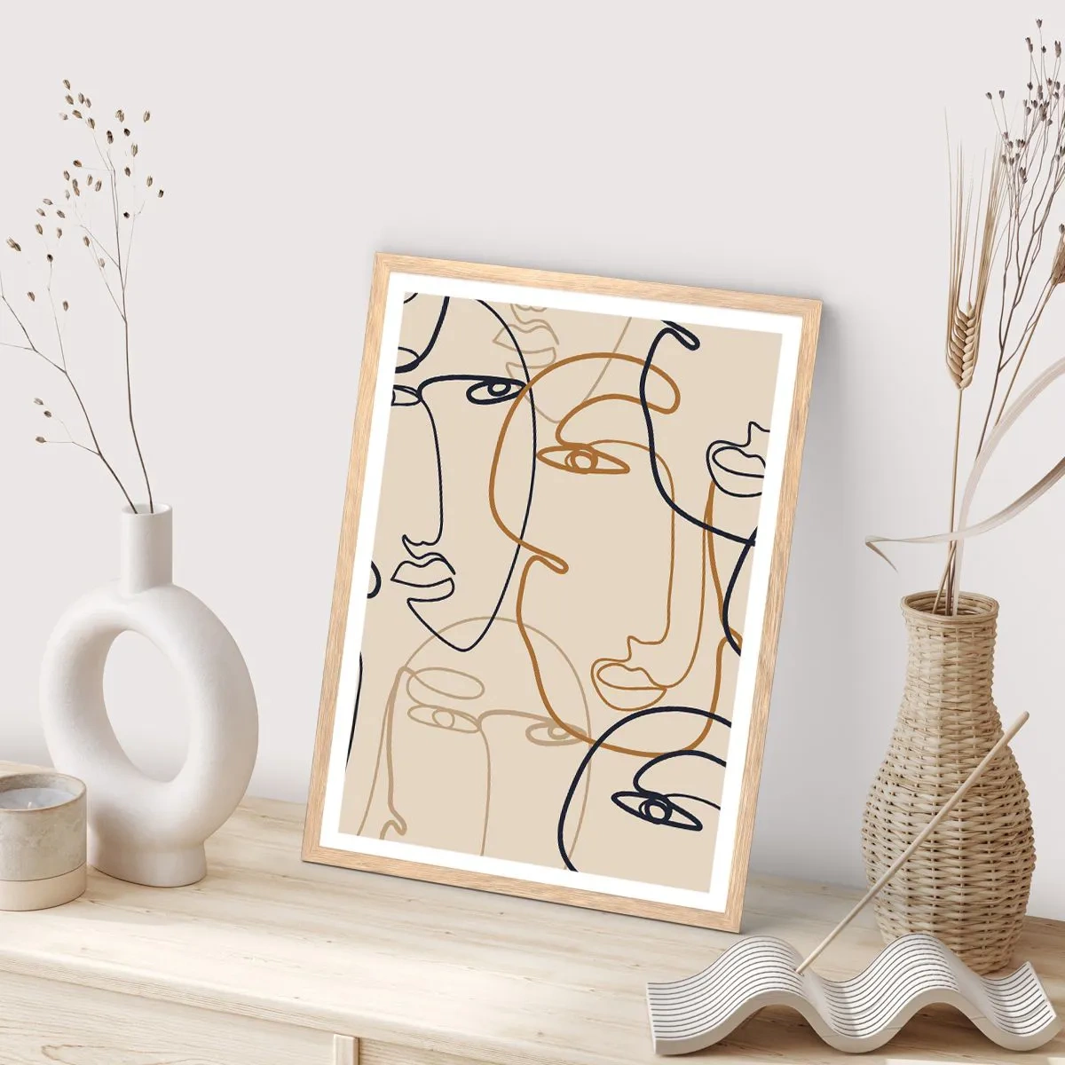 Een poster in een licht eiken lijst - Het portret is vermenigvuldigd - 70x100 cm