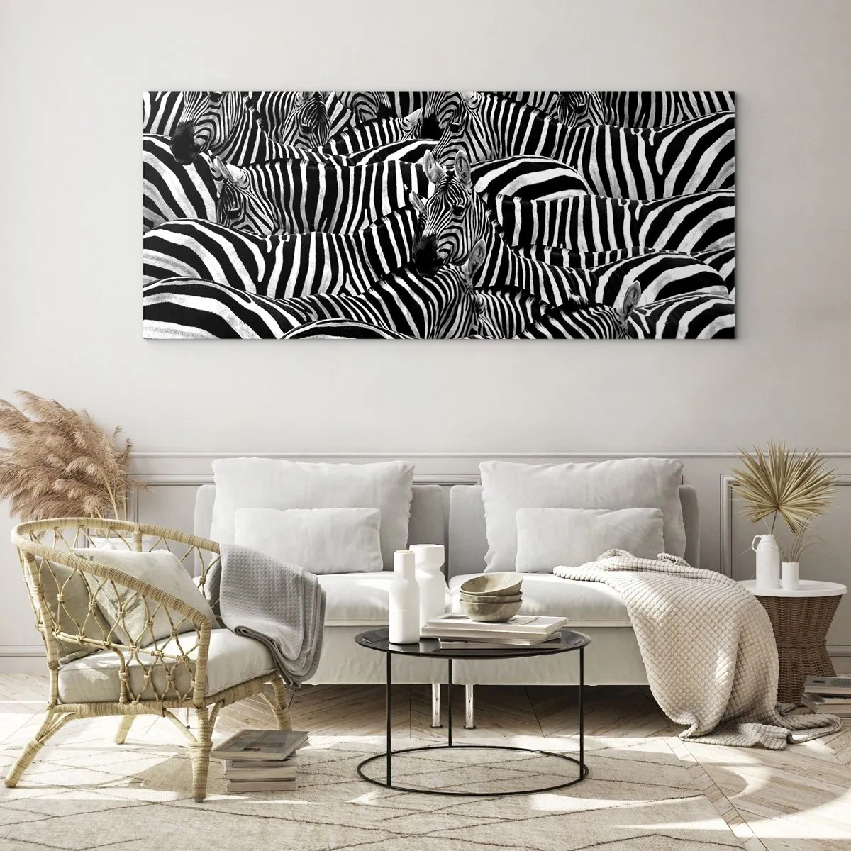 Schilderen op glas - Groepsportret met strepen - 140x50 cm
