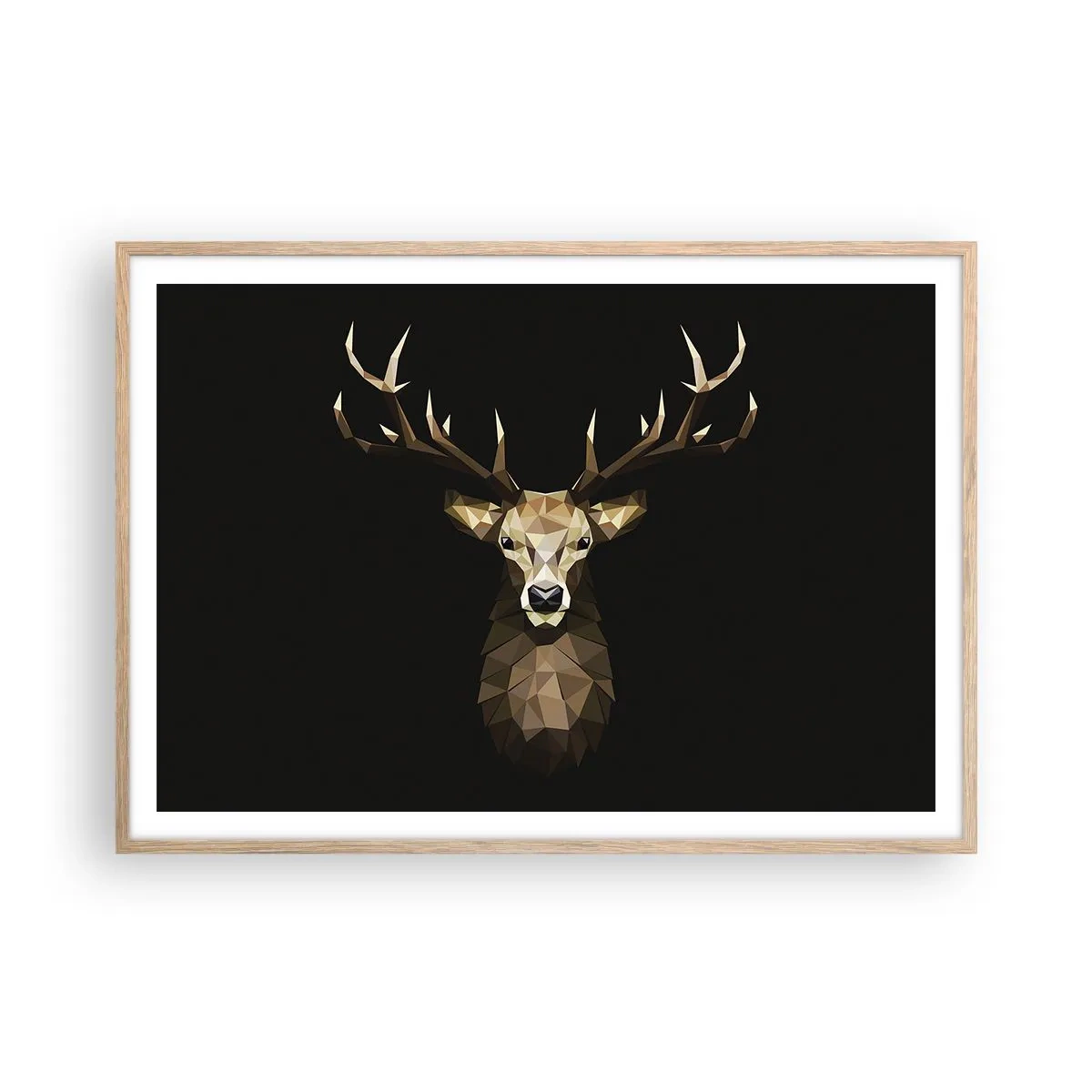 Een poster in een licht eiken lijst - Kubistische herten - 100x70 cm